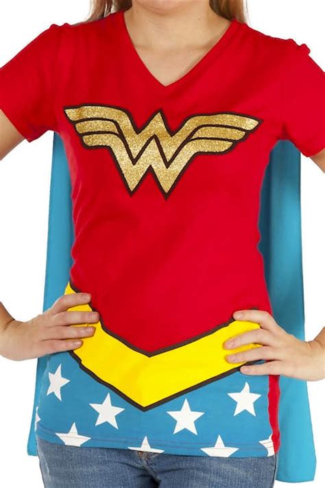 Wonder Woman Caped Juniors V Neck T Shirt Dc Comics