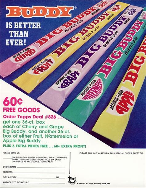 Topps Big Buddy Bubble Gum Sell Sheet Late 60s Early 70s
