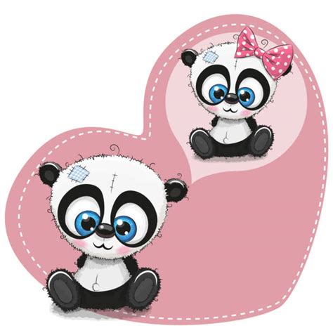 Happy Valentines Day Card With Cute Cartoon Panda And Hearts