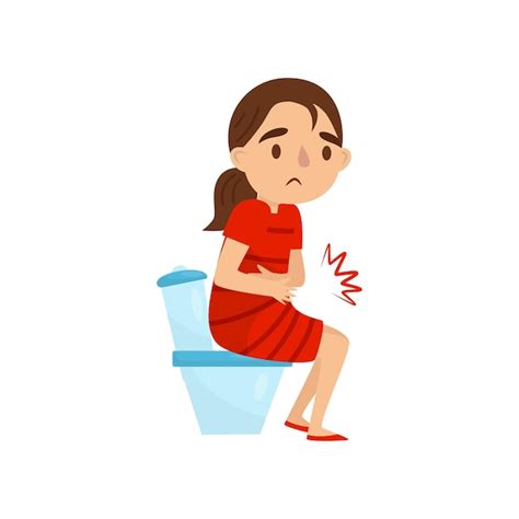 Premium Vector Child With Stomach Pains Little Girl Sitting On Toilet