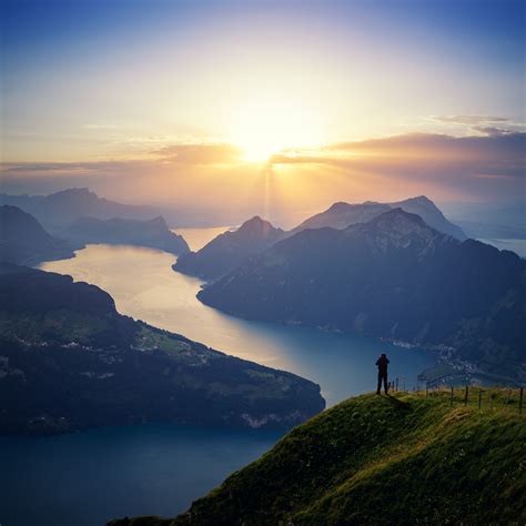 Lake Lucerne Wallpaper 4k Landscape Mountains Sunset Switzerland