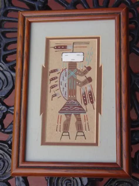Vintage Native American Sand Art Painting Jb Artist Framed Navajo