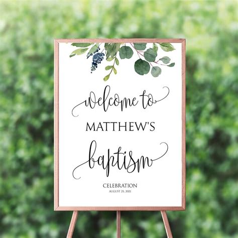 Baptism Welcome Sign Greenery Baptism Welcome Sign Editable Etsy