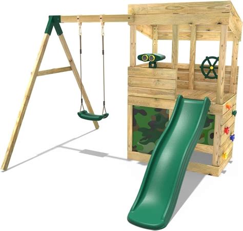 Rebo® Wooden Lookout Tower Playhouse With 6ft Slide And Swing