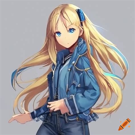 Female Anime Character Long Blonde Hair Blue Eyes Arrogant Jeans