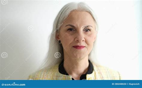 Portrait Of Elderly Woman With Perfect Skin And Natural Makeup Stock