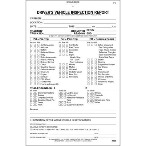 Detailed Drivers Vehicle Inspection Report With Pre Post Trip 2 Ply
