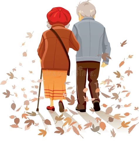 Old Couple In Love Walking In Autumn Decor Vector Stock Vector