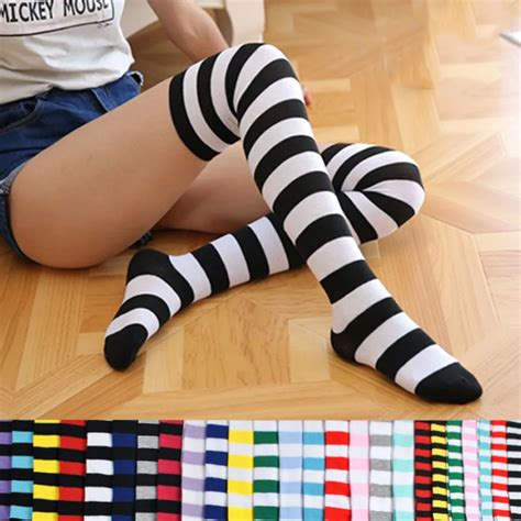 Striped Knee High Socks For Girls Japan Style Thigh High Socks Sweet Spring Summer