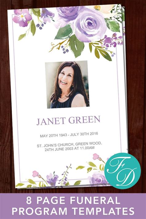 Funeral Program Template With A Beautiful Lilac And Purple Floral