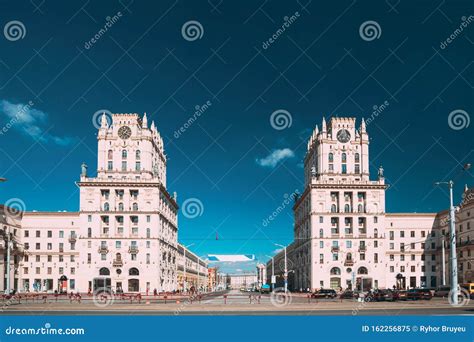 Minsk Belarus Two Buildings Towers Symbolizing The Gates Of Minsk