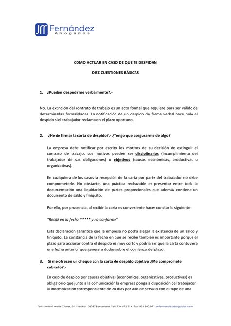 Modelo Carta De Despido Objetivo Por Cierre De Centro De Trabajo Modelo