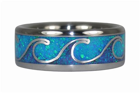 Wave Titanium Ring With Wrapped Waves Of Inlaid Blue Azure And Etsy
