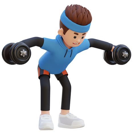 3d Sportsman Character Performing Dumbbell Bent Over Reverse Fly 30775157 Png