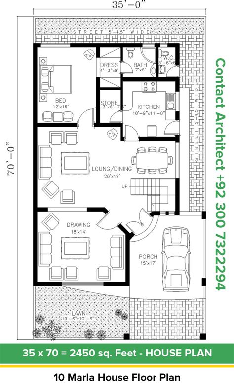 35x70 10 Marla Ground Floor House Plan