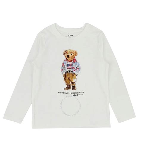 Polo Ralph Lauren Girls White Teddy Bear Long Sleeve T Shirt Brand