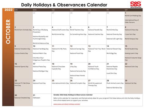 November Daily Holidays And Observances Printable Calendar Sands Blog