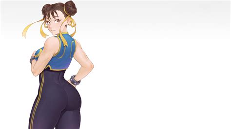 Chun Li Ass Thighs Thick Thigh Big Boobs Tied Hair Cheshirrr Anime Anime Girls Simple