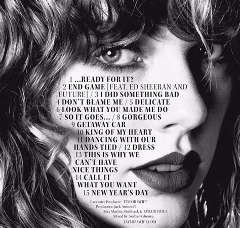 Taylor Swifts Reputation Album Tracklist Revealed See 15 Tracks Directlyrics