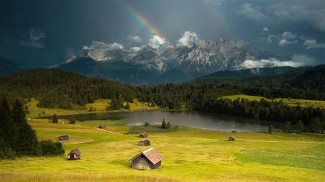 Mountains Trees Forests Rainbows Lakes Wallpapers Hd Desktop And