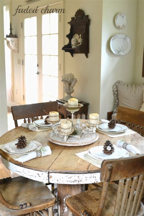 Round, farmhouse kitchen & dining room tables : Table Setting | A round, rustic, and cottage tablescape is ...