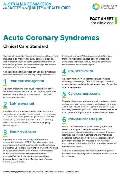 Acute Coronary Syndromes Clinical Care Standard Australian Commission