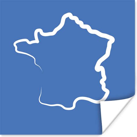 Poster Tekening Van De Kaart Van Frankrijk Op Een Blauwe Achtergrond