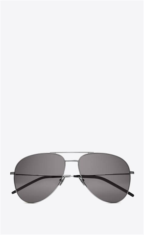 ‎saint Laurent ‎classic 11 Aviator Sunglasses In Shiny Silver Steel With Smoke Lenses ‎