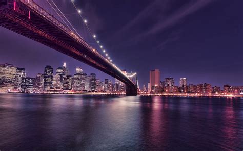Download Wallpapers New York Brooklyn Bridge Evening Sunset East