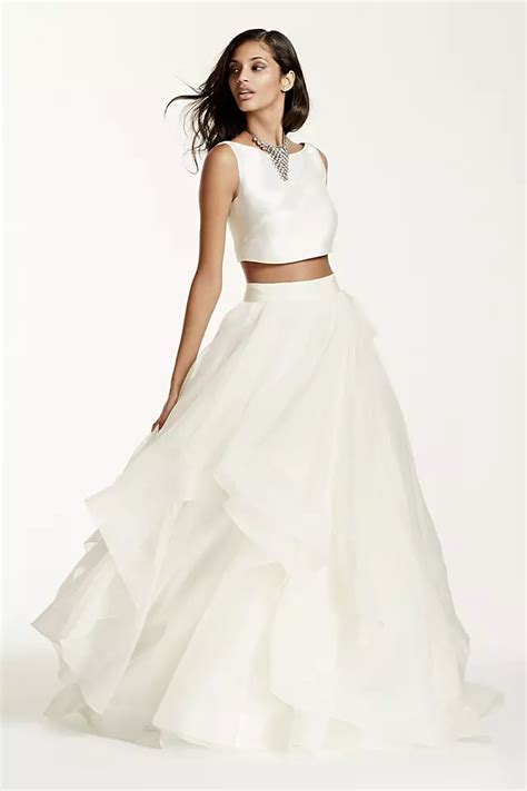 Two Piece Mikado Crop Top Ball Gown Davids Bridal