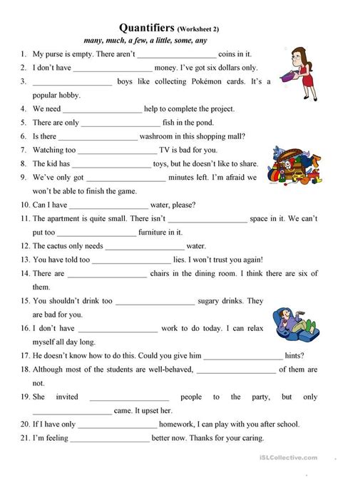 Quantifiers Many Much A Few A Little Some Any 2 Worksheet Free
