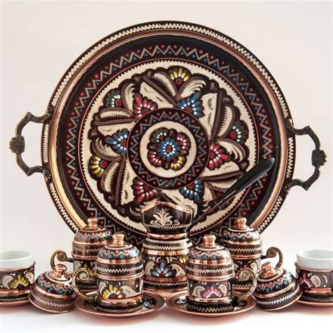Turkish Luxury Ottoman Hand Painted Copper Coffee Set With Images