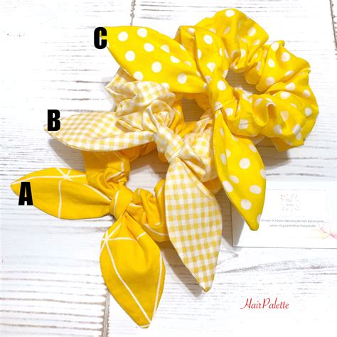 Also cut 2 on fold of either the long bowor short bow pattern pieces. Kawaii Yellow Scrunchies Polka Dots Plaid Scrunchies Bow ...