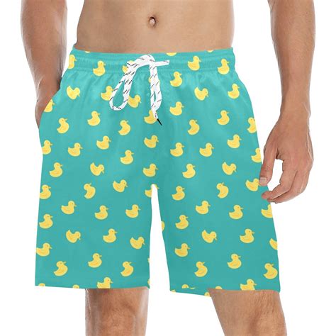 rubber duck men mid length shorts funny beach swim trunks front and back pockets mesh
