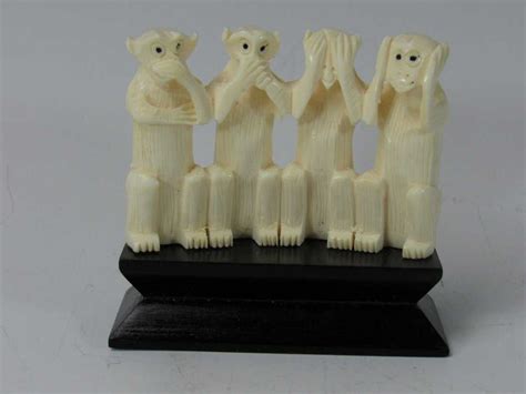 Vintage Carved Ivory Figurine Four Wise Monkeys