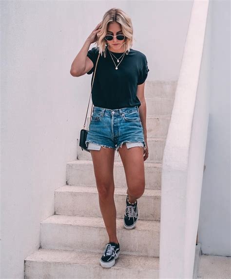 Denim Shorts Basic Tee And Sneakers Summer Outfit Done Minimalstyle