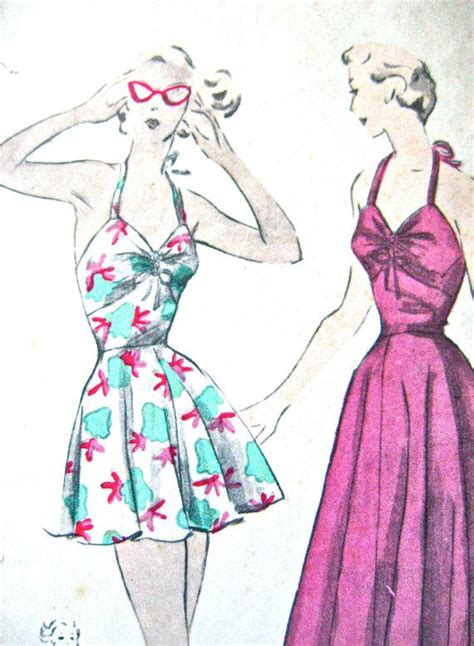 Late 40s Butterick 4868 Two Piece Bathing Suit And Sun Dress Bust 34