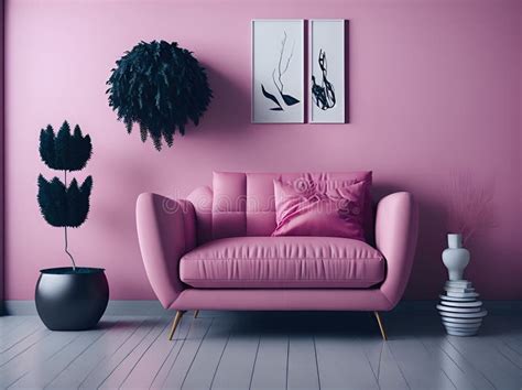 Cozy Modern Living Room Interior With Pink Armchair Ai Generative
