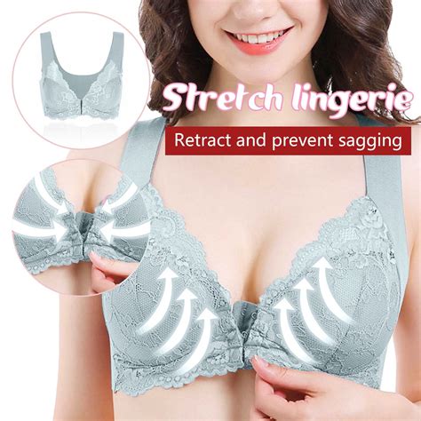 Ozmmyan Wirefree Bras For Women Plus Size Front Closure Lace Bra Wirefreee Extra Elastic Bra