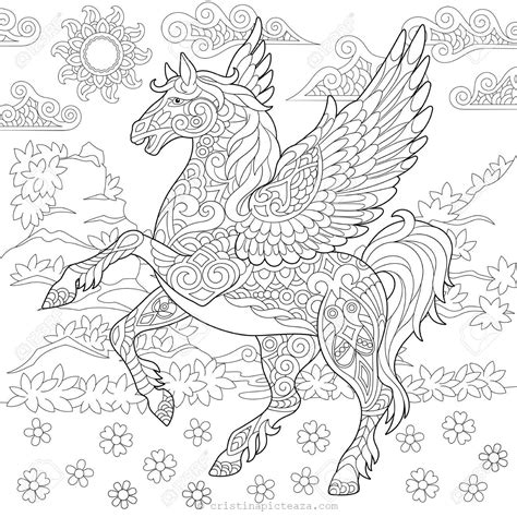 Căutaţi prin 52583 desene de colorat şi unirea punctelor. Unicorn de colorat - Planse de colorat cu cai inaripati