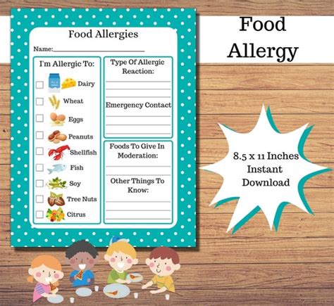 Food Allergy Form Food Allergy Info Sheet Daycare Forms Etsy