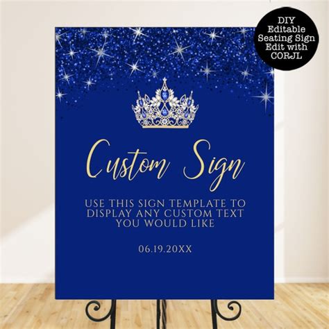 Gold And Blue Glitter Party Signs Editable Custom Sign Instant