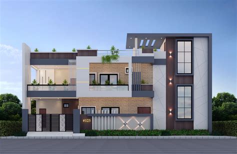 Duplex House Front Elevation 3d Model Ph