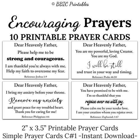 10 Encouraging Unisex Printable Prayer Cards C1 Instant Download