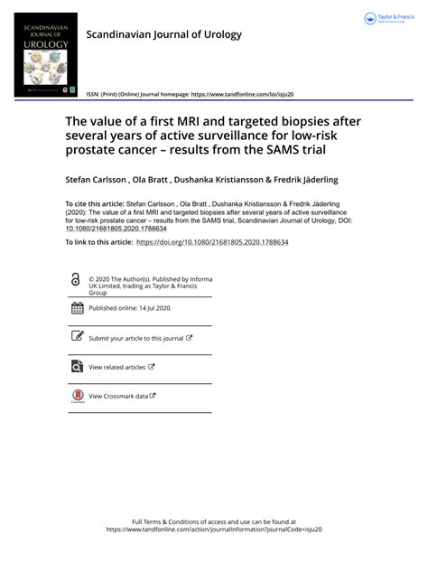 PDF The Value Of A First MRI And Targeted Biopsies After Several Years Of Active Surveillance
