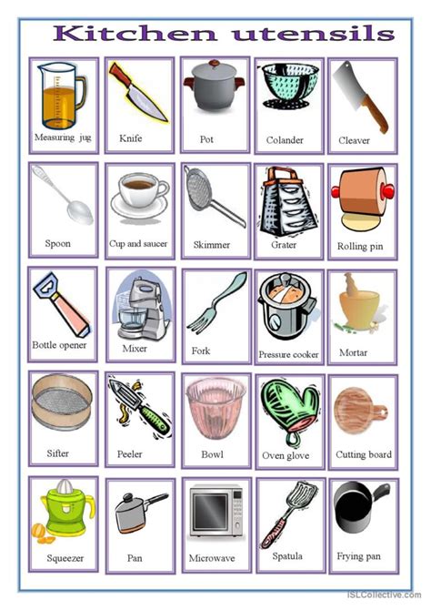Kitchen Utensils Pictionary Picture English Esl Worksheets Pdf And Doc