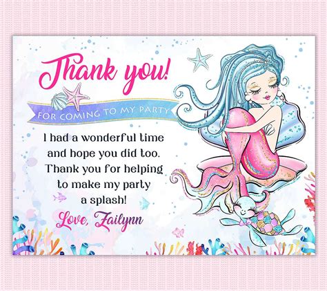Mermaid Party Thank You Card Perfect Party Prints Editable Party