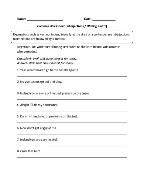 Weekly Grammar Worksheets Commas Answers