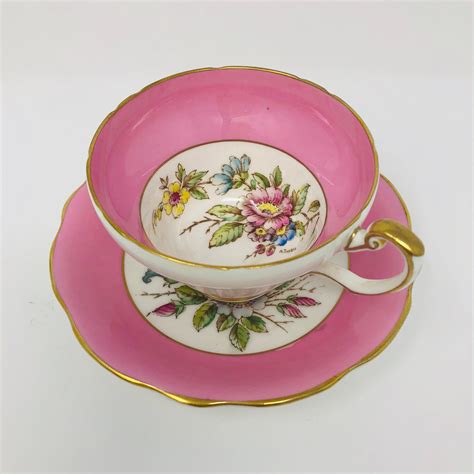 E B Foley Artist Signed Pink With Floral Designs Teacup And Saucer By