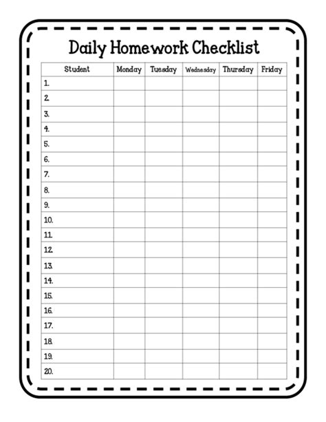 Homework Checklist For Students